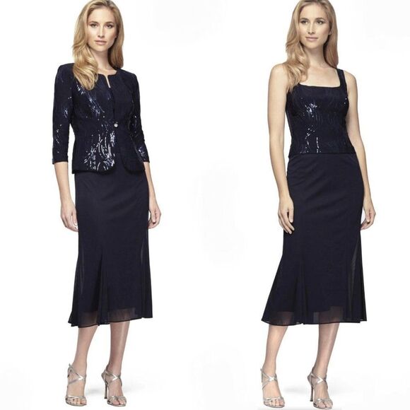 Alex Evenings 2pc Sequin Midi Dress with Jacket - Picture 1 of 9